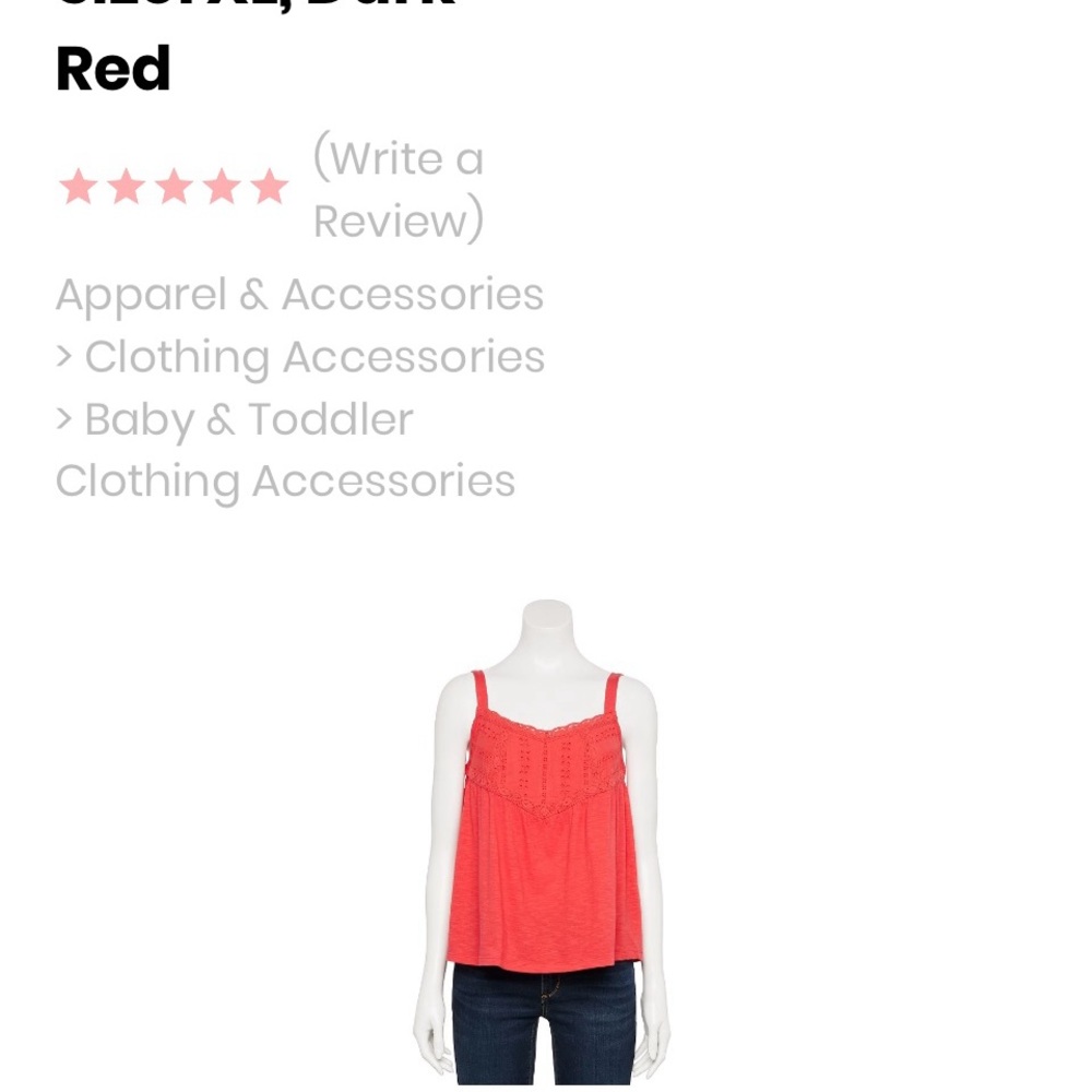 Junior size, extra large Cami top light red women’s size large embroidered